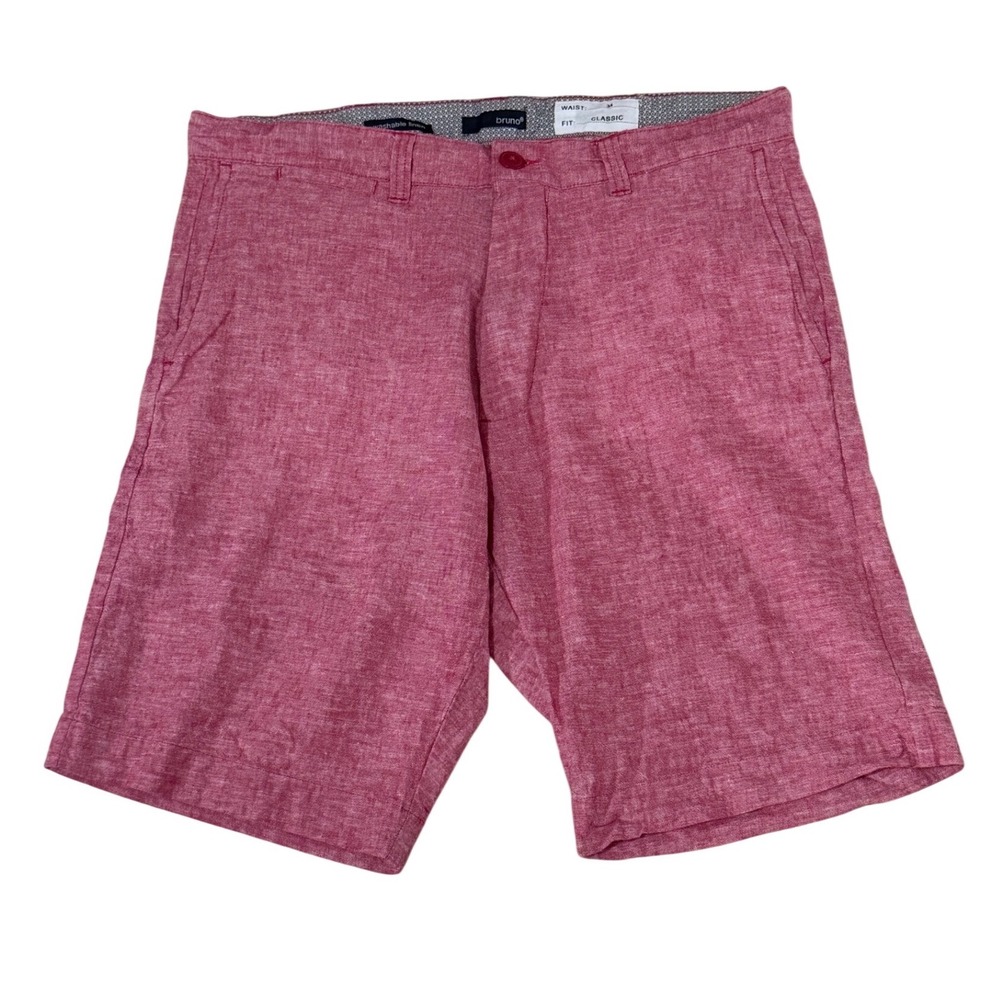 Bruno Mens Red Marl Washable Linen Cotton Blend Classic Fit Shorts Size 34